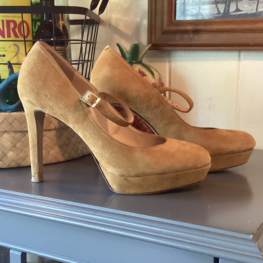 Vince Camuto Mustard Suede Mary Jane Platform Pumps